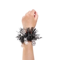 Pulsera bofetada negra de Halloween con colgantes de calaveras de plata para fiesta - Pulsera Slap de Calavera / Plata y Negro