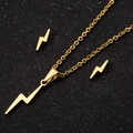Minimalist gold lightning bolt necklace and earrings jewelry set in stainless steel - Flash / Gold