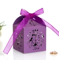 Detailed shot of purple laser-cut candy box with traditional Chinese Double Happiness motif - Dark Purple