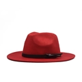 Detailed view of red wide brim wool felt fedora with a black decorative leather band - Adult 56-60cm / Red