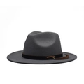 Detailed close-up of dark grey wool fedora hat with decorative black and brown bands - 56-60cm / Gray