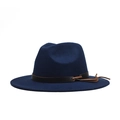 Classic navy wool fedora hat with a leather decorative band for autumn winter wear - 56-60cm / Navy Blue