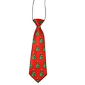 Cravate de Noël rouge pour animaux avec motifs de sapins verts et cordon élastique - Grande feuille d'arbre de Noël