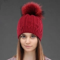 Winter knitted beanie in wine red with a fluffy oversized faux fur pom pom detail - Wine Red + Wine Red Pom-pom