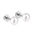 Minimalist pearl stud earrings with silver stainless steel screw backs for women - 4mm / Steel