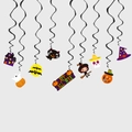 Halloween hanging swirl decorations featuring ghost, bat, and pumpkin cartoon patterns - Black Swirl + Witch