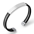 Brazalete de acero de titanio con placa plateada y cable trenzado negro de moda - Bicolor Negro