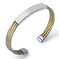 Fashionable bicolor steel cable woven open bangle with polished silver plate for engraving - Gold & Silver Style 2