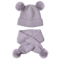 Kids purple knit beanie and scarf set with faux fur double pompoms for winter warmth - Light Purple