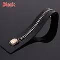 Elegant rectangular marble pendant necklace on a black acrylic display stand holder - Black
