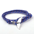 Blue and red woven nautical bracelet featuring a silver whale tail anchor clasp charm - SW-08 Blue with Red White Spots