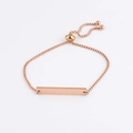 Detail of rose gold bar bracelet with adjustable slider clasp and polished finish - Rose Gold