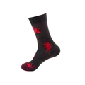 Dark grey crew socks featuring red floral patterns and burgundy contrast toe accents - No. 027 Grey Red Flower