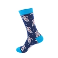 Navy blue astronaut pattern crew socks with light blue heel and toe detailing - No. 080 Astronaut