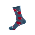 Dark blue crew socks featuring vibrant red ping pong paddle and white ball patterns - No. 015 Ping Pong