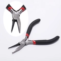 Macro view of flat nose jewelry pliers featuring black anti-slip handle and spring reset - One-sided Round Nose Pliers