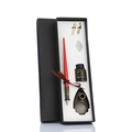 Vintage calligraphy set with red glass dip pen, ink and metal nibs in a black gift box - Red (Wood Pen)