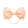 Handmade light orange grosgrain ribbon bow hair tie for girls with elastic band - Peach Pink