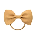 Champagne gold grosgrain ribbon bow hair tie with high-elastic band for children - Tan