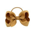 Golden brown grosgrain ribbon bow hair tie for girls with textured 3D multi-layer design - Gold Brown