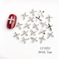 Silver cross nail art charms with rhinestones and polished finish, size 9x10.7mm - Silver White Rhinestone Cross Style (1853)