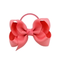 Handmade coral grosgrain ribbon bow hair tie for girls with elastic band - Coral Red
