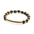 Minimalist handmade beaded bracelet featuring black lava stone with gold metal accents - Black Volcanic Stone Style (KB91307-Z)