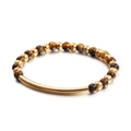 Elastic tiger eye bead bracelet with turquoise pendant and golden metal tube accent - Tiger Eye Stone Style (KB91310-Z)