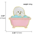 Enamel pin of a white Bichon dog in a pink bathtub with blue bubbles and gold edges - Bichon Frise Bathing (A00209)