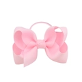Pink grosgrain ribbon bow hair tie with elastic band for girls on white background - Light Pink