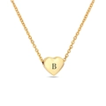 Macro shot of gold heart-shaped pendant featuring laser-engraved letter B on cable chain - Gold B