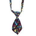 Halloween pet tie featuring vibrant colorful skulls on a classic black polyester background - Black with Contrast Color Skulls