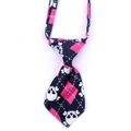 Dark blue Halloween pet necktie featuring white skull prints and pink diamond patterns - Dark Blue Rhombus Skull