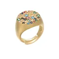 Detailopname van kleurrijke zirkonia op vergulde messing zegelring voor dames - Kleurrijke Zirconia (VJ2B2) / Goud