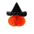 Halloween Wabendeko-Set mit schwarzem Hexenhut und orangefarbenem Papierkürbis - Kürbishut Wabenanhänger