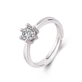 Classic silver-plated six-prong diamond engagement ring with adjustable open band design - Adjustable Open / White Gold Plated Copper / Women's Style (Single Piece)