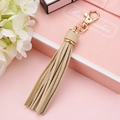 Elegant apricot PU leather tassel keychain with golden metal clasp on pink gift box - Beige