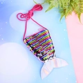 Glittery mermaid tail crossbody bag with colorful sequins and pink strap for kids - Deep Multi-color