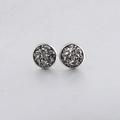 Close-up of 10mm silver stainless steel stud earrings with dark grey drusy crystals - Dark Grey (6)