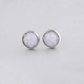 Detail of 10mm silver Drusy stud earrings with white crystal texture on gray background - White Crystal (13)