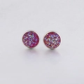 Macro view of 10mm silver stud earrings with sparkling red and purple drusy inlay - Red-Purple (3)