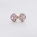 Detailed macro view of 10mm round pink drusy stud earrings in silver stainless steel setting - Pink Iridescent (24)