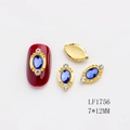 Golden nail alloy charm with oval blue rhinestone and clear stones, LF1756, 7x12mm - Gold Base Sapphire Blue Rhinestone (1756)