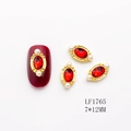Oval red gemstone nail charm with gold metal base and pearls 7x12mm for manicures - Gold Base Big Red with Pearl (1765)