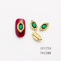 Oval green gemstone nail art charm with gold metal frame and clear accents in 7x12mm size - Gold Base Dark Green Rhinestone (1754) / 7*12mm
