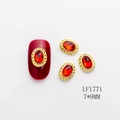 Oval red rhinestone nail art charm with gold textured frame style LF1771 7x9mm - Gold Base Big Red Rhinestone Small (1771)
