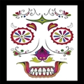 Colorful Day of the Dead face tattoo sticker with floral and skull patterns for Halloween - No.28/Colorful Sugar Skull Floral