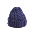 Detailed cable-knit texture on a dark purple and navy winter beanie with a folded cuff - Navy Blue (Hat)