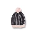 Dettaglio della trama a maglia a righe rosa e nere e del pompon di questo cappello bimbo - Cappello Bambini Contrasto Nero