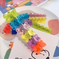 Cute candy-colored resin gummy bear hair clip with a silver metal duckbill base - Colorful